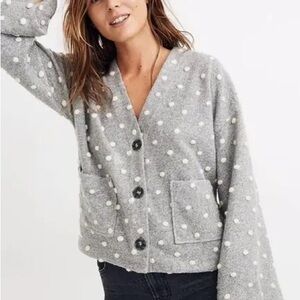 Madewell Gray Polka Dot Cardigan